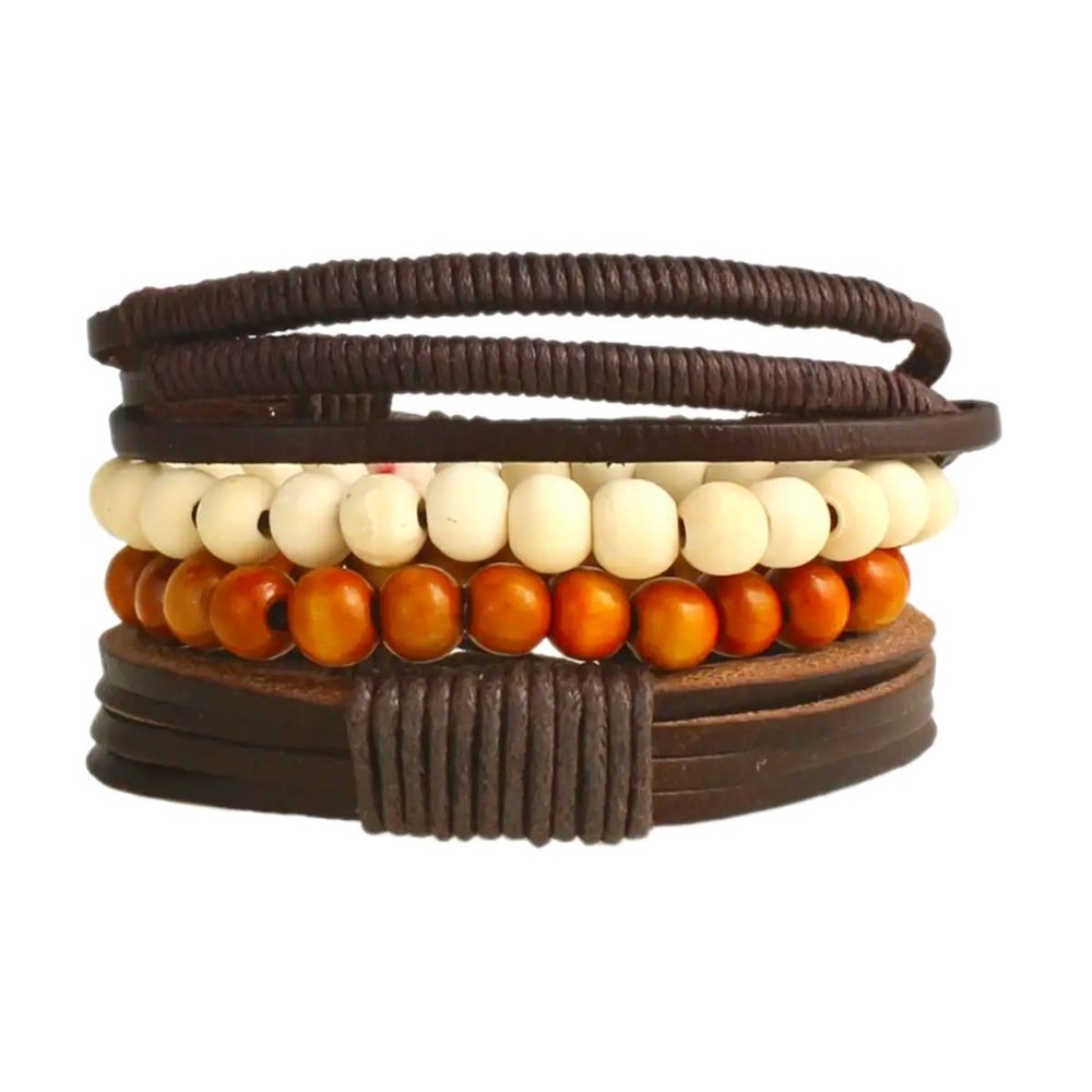Rustic Leather & Wood Men's Bracelet